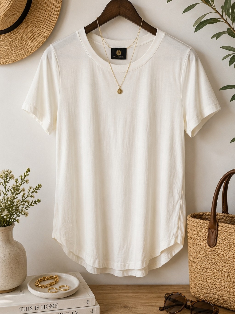 JM Collection Ivory Short Sleeve High-Low Tunic Top Size Medium